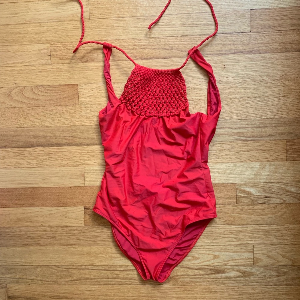 Aerie Vibrant Magenta Bathing Suit with Macramé